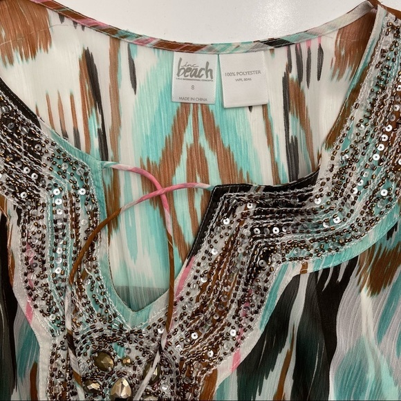 Anthropologie Beach Boho Hippie Embellished V-Neck Turquoise Tie Dye‎ kimono - Picture 6 of 13